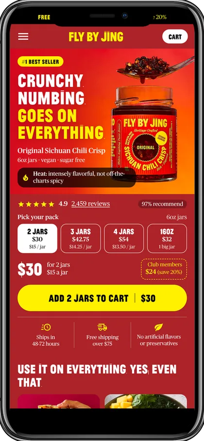 Chili crisp product page, first screen