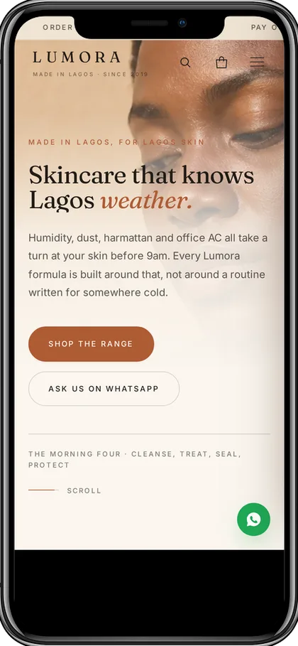 Skincare store homepage hero